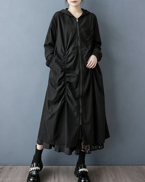 ellazhu Women's Oversized Hooded Ruched Long Trench Duster Jacket GZ1000