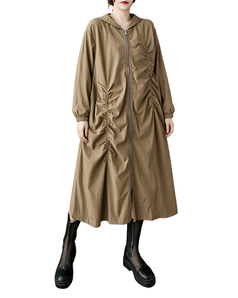 ellazhu Women's Oversized Hooded Ruched Long Trench Duster Jacket GZ1000