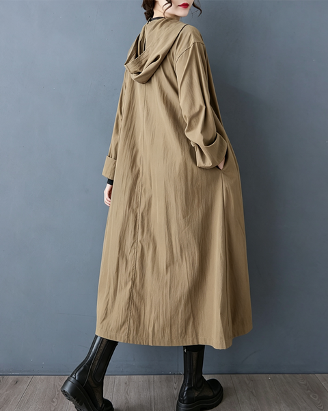 ellazhu Women's Oversized Hooded Ruched Long Trench Duster Jacket GZ1000