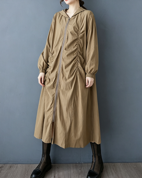 ellazhu Women's Oversized Hooded Ruched Long Trench Duster Jacket GZ1000