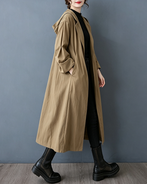 ellazhu Women's Oversized Hooded Ruched Long Trench Duster Jacket GZ1000
