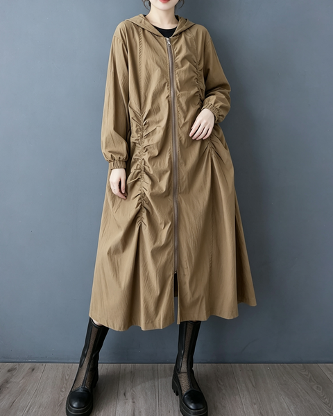 ellazhu Women's Oversized Hooded Ruched Long Trench Duster Jacket GZ1000