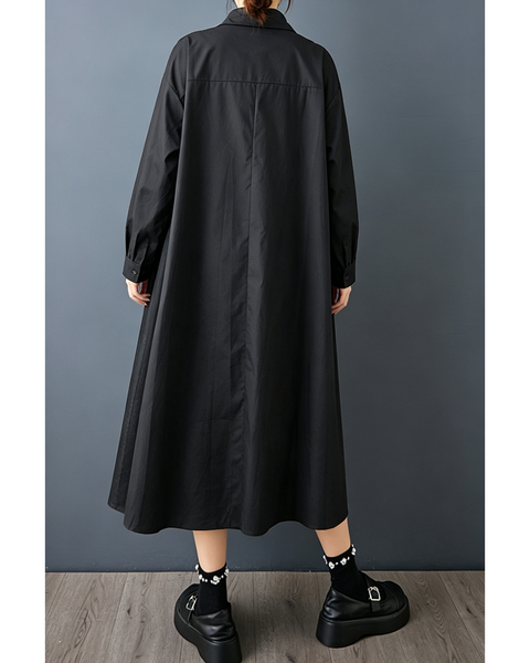 ellazhu Women's Oversized Rosette Tulle Button Shirt Dress Casual GZ1001