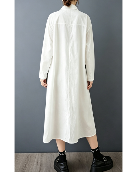 ellazhu Women's Oversized Rosette Tulle Button Shirt Dress Casual GZ1001
