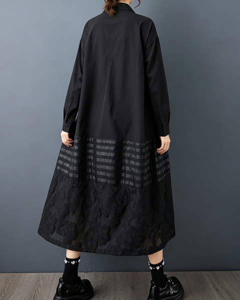 ellazhu Women's Oversized Lace Mesh Patchwork Shirt Dress Relaxed GZ1002