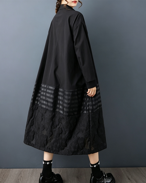 ellazhu Women's Oversized Lace Mesh Patchwork Shirt Dress Relaxed GZ1002