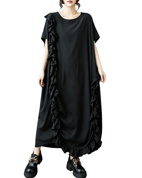 ellazhu Women's Oversized Ruffle Casual Long Lagenlook Maxi Dress GZ1005