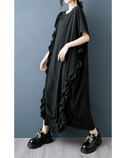 ellazhu Women's Oversized Ruffle Casual Long Lagenlook Maxi Dress GZ1005