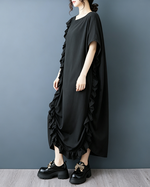 ellazhu Women's Oversized Ruffle Casual Long Lagenlook Maxi Dress GZ1005