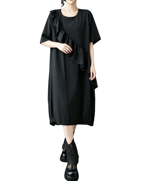 ellazhu Women's Oversized Ruffle Asymmetric Draped Tee Maxi Dress GZ1006