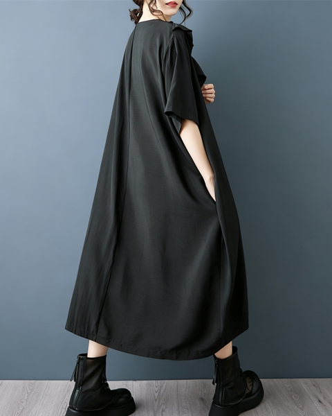 ellazhu Women's Oversized Ruffle Asymmetric Draped Tee Maxi Dress GZ1006