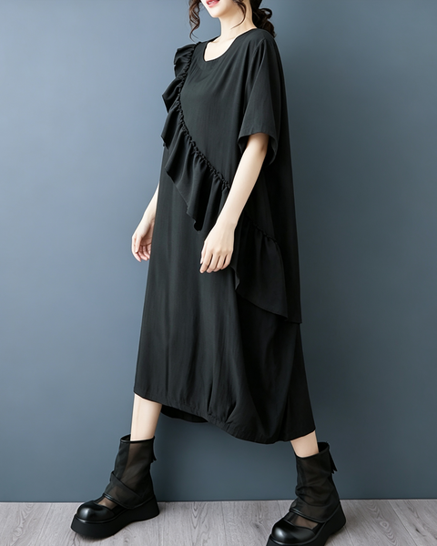ellazhu Women's Oversized Ruffle Asymmetric Draped Tee Maxi Dress GZ1006