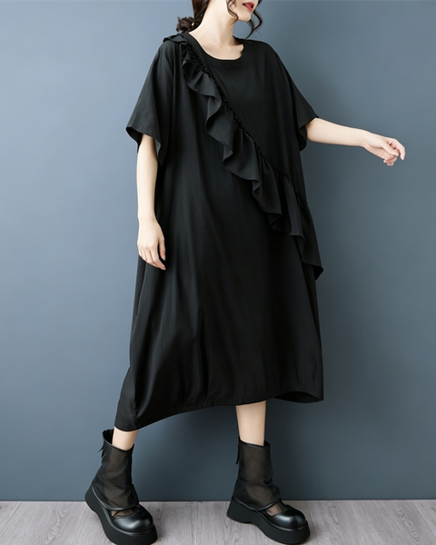 ellazhu Women's Oversized Ruffle Asymmetric Draped Tee Maxi Dress GZ1006