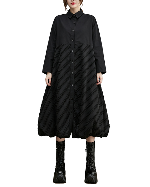 ellazhu Women's Oversized Striped Button Down Maxi Shirt Dress GZ1009