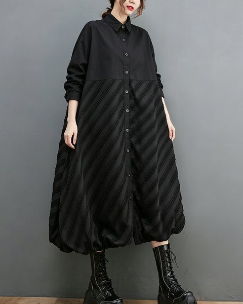ellazhu Women's Oversized Striped Button Down Maxi Shirt Dress GZ1009