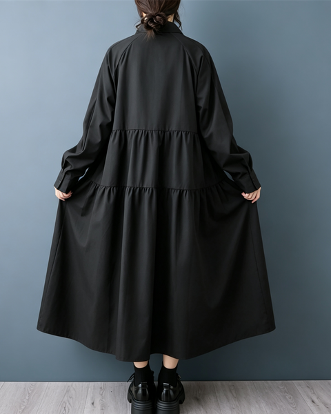 ellazhu Women's Oversized Tiered Collared Maxi Shirt Dress Casual GZ1010