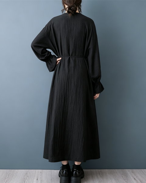 ellazhu Women's Tie Neck Button Down Maxi Shirt Dress Casual Boho GZ1012