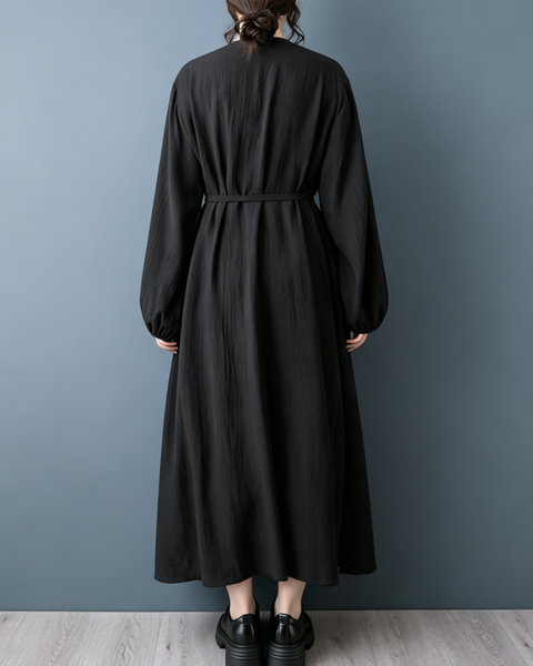 ellazhu Women's V Neck Button Down Maxi Dress Long Sleeve Pockets GZ1013