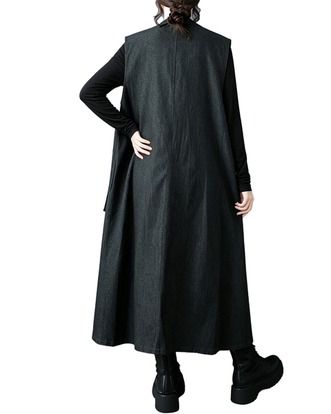 ellazhu Women's Oversized Denim V Neck Button Maxi Pinafore Dress GZ1018