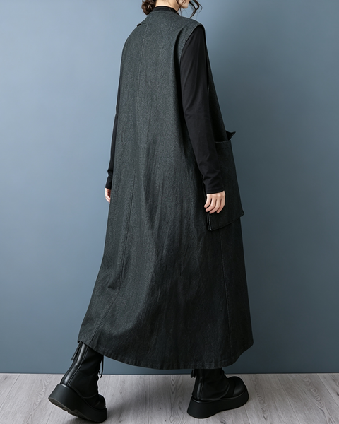 ellazhu Women's Oversized Denim V Neck Button Maxi Pinafore Dress GZ1018