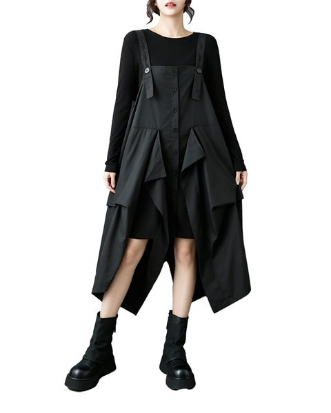 ellazhu Women's Oversized Asymmetric Layered Pinafore Maxi Jumper GZ1019