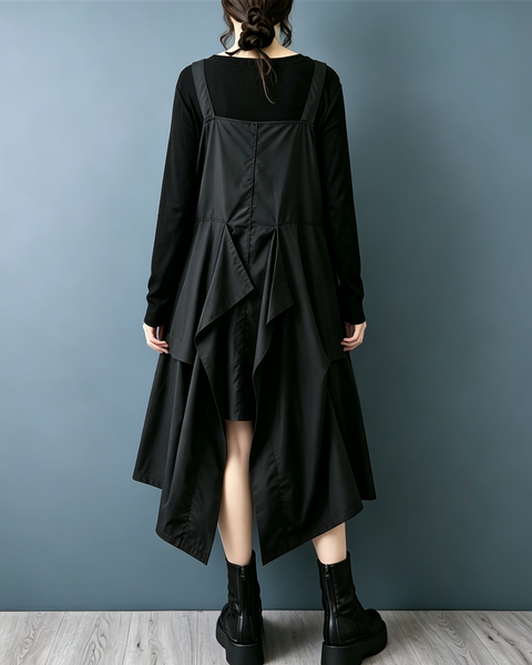 ellazhu Women's Oversized Asymmetric Layered Pinafore Maxi Jumper GZ1019