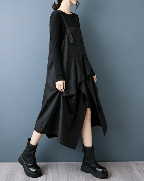 ellazhu Women's Oversized Asymmetric Layered Pinafore Maxi Jumper GZ1019