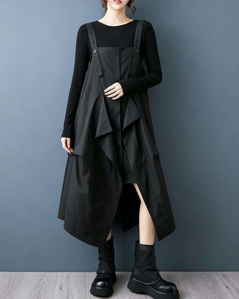 ellazhu Women's Oversized Asymmetric Layered Pinafore Maxi Jumper GZ1019