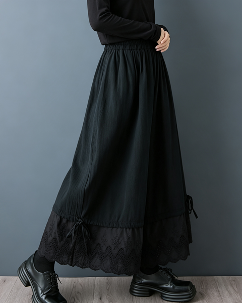 ellazhu Women's Wide Leg Lace Trim Culottes Elastic Waist Palazzo GZ1020