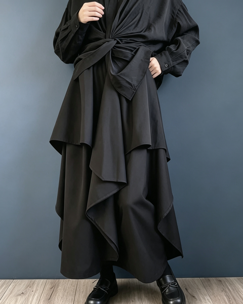 ellazhu Women's High Waist Layered Asymmetric Ruffle Maxi Skirt GZ1023