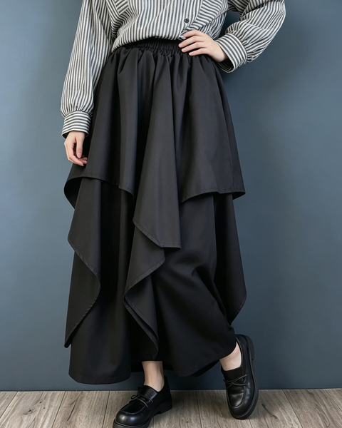 ellazhu Women's High Waist Layered Asymmetric Ruffle Maxi Skirt GZ1023