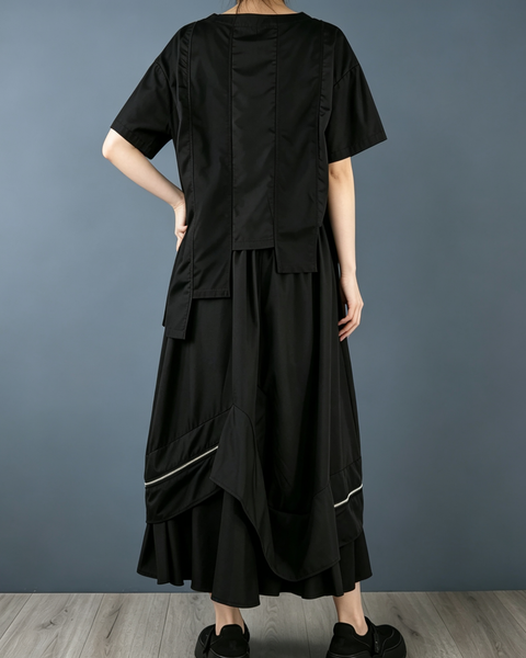 ellazhu Women's Asymmetric Zipper Lantern Skirt Elastic Waist GZ1024