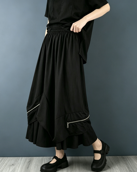 ellazhu Women's Asymmetric Zipper Lantern Skirt Elastic Waist GZ1024