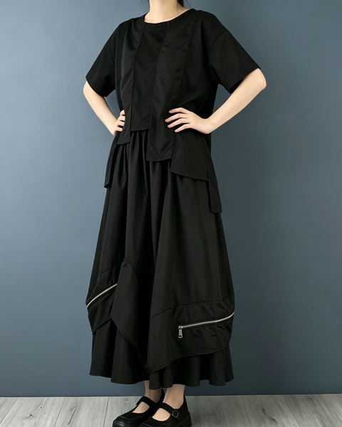 ellazhu Women's Asymmetric Zipper Lantern Skirt Elastic Waist GZ1024