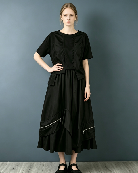 ellazhu Women's Asymmetric Zipper Lantern Skirt Elastic Waist GZ1024