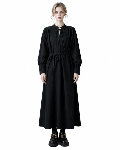 ellazhu Women's V Neck Tie Waist Pleated Maxi Dress Oversized GZ1025