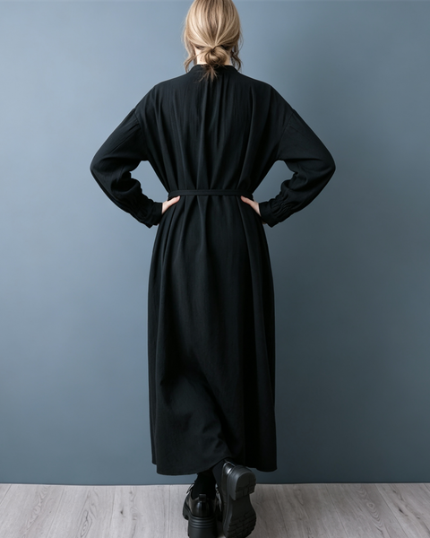ellazhu Women's V Neck Tie Waist Pleated Maxi Dress Oversized GZ1025
