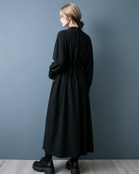 ellazhu Women's V Neck Tie Waist Pleated Maxi Dress Oversized GZ1025