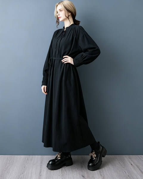 ellazhu Women's V Neck Tie Waist Pleated Maxi Dress Oversized GZ1025