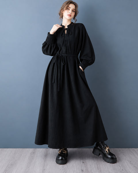 ellazhu Women's V Neck Tie Waist Pleated Maxi Dress Oversized GZ1025