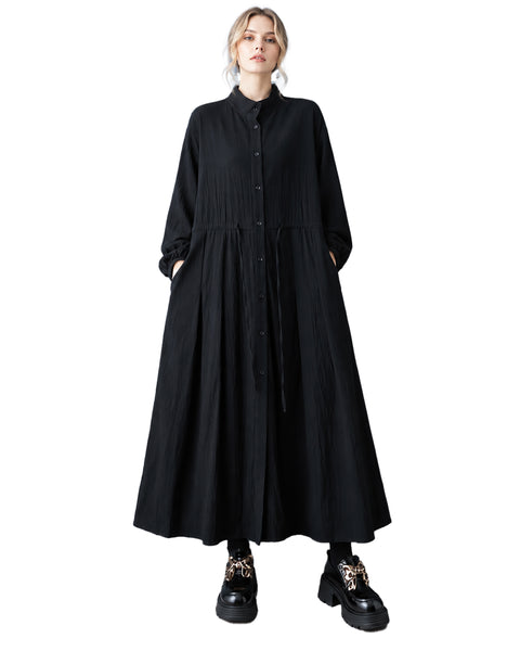 ellazhu Women's Long Sleeve Maxi Shirt Dress Drawstring Waist GZ1026