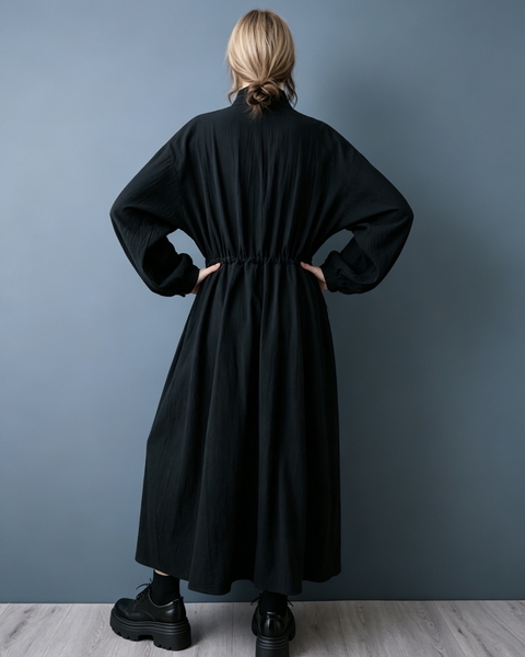 ellazhu Women's Long Sleeve Maxi Shirt Dress Drawstring Waist GZ1026