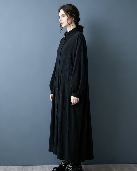 ellazhu Women's Long Sleeve Maxi Shirt Dress Drawstring Waist GZ1026