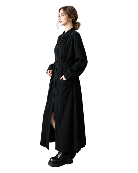ellazhu Women's Long Sleeve Maxi Shirt Dress Belted Waist Pockets GZ1027