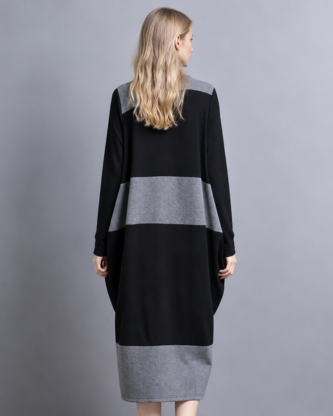 ellazhu Women's Color Block Long Sleeve Midi Dress Oversized GZ1028