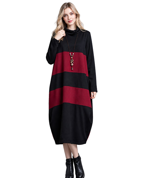 ellazhu Women's Color Block Long Sleeve Midi Dress Oversized GZ1028