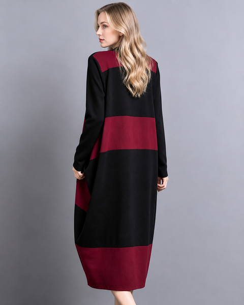 ellazhu Women's Color Block Long Sleeve Midi Dress Oversized GZ1028