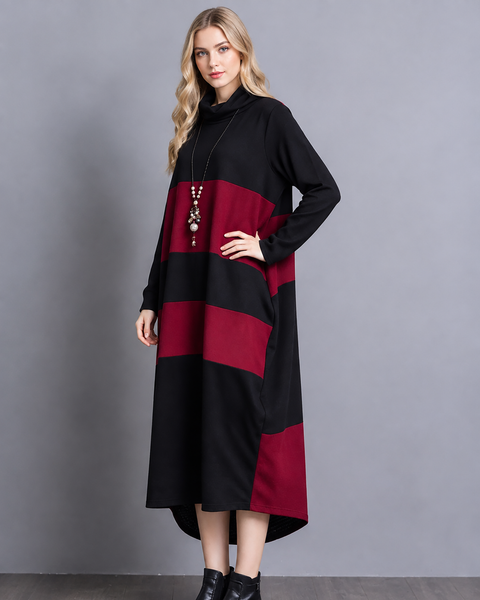 ellazhu Women's Color Block Long Sleeve Midi Dress Oversized GZ1028