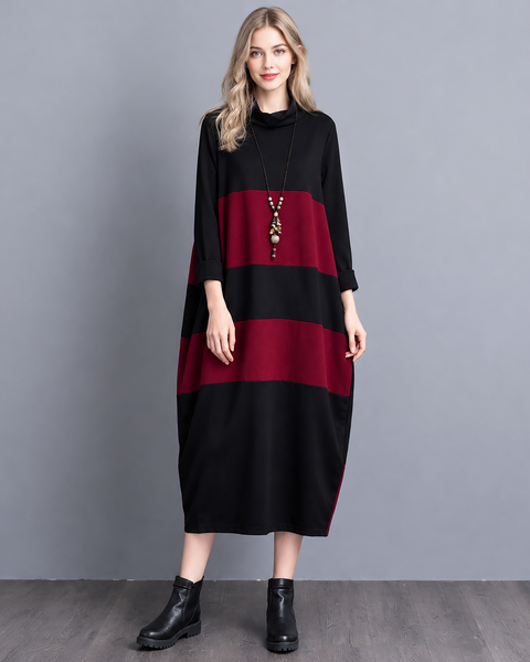 ellazhu Women's Color Block Long Sleeve Midi Dress Oversized GZ1028