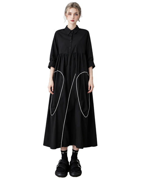 ellazhu Women's Oversized Asymmetric Contrast Shirt Dress Elegant GZ1029